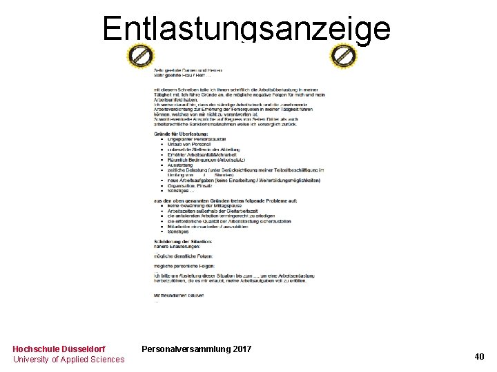 Entlastungsanzeige Hochschule Düsseldorf University of Applied Sciences Personalversammlung 2017 40 