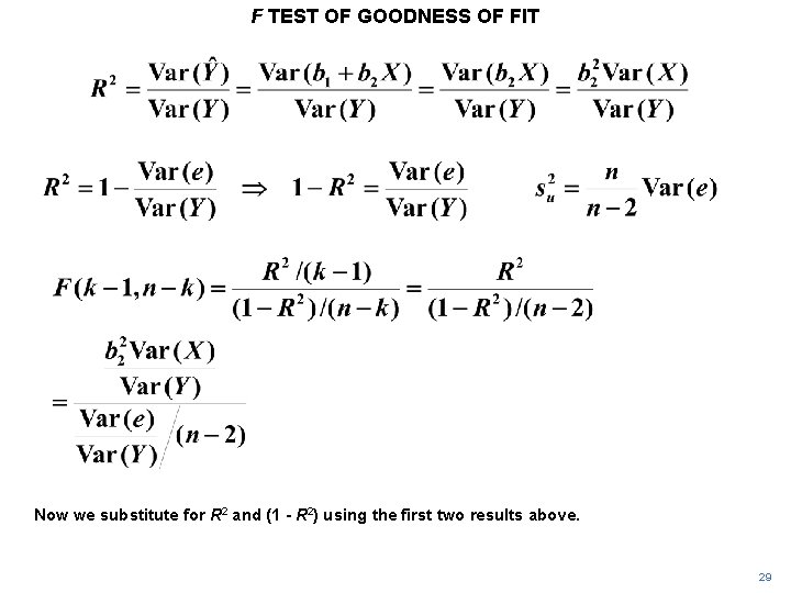 F TEST OF GOODNESS OF FIT Now we substitute for R 2 and (1