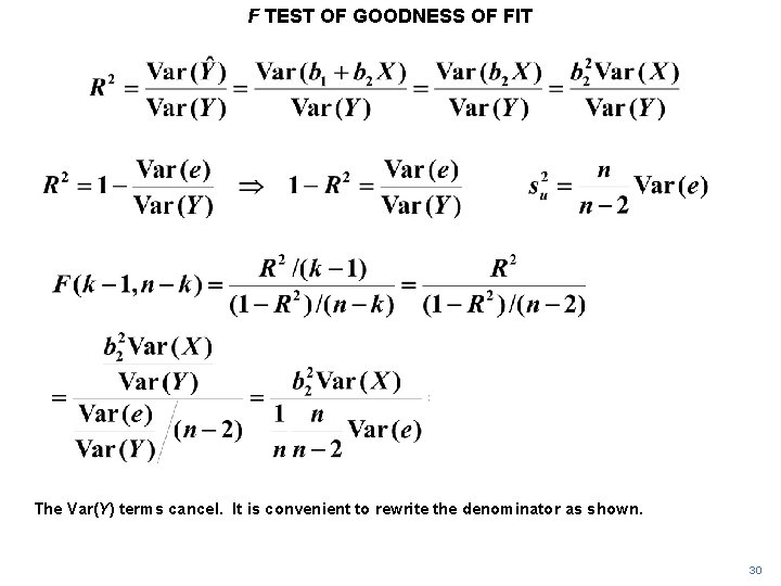 F TEST OF GOODNESS OF FIT The Var(Y) terms cancel. It is convenient to