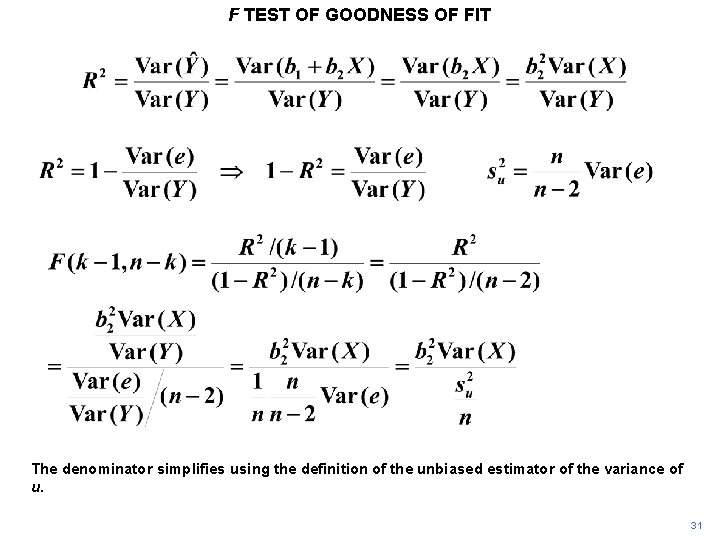 F TEST OF GOODNESS OF FIT The denominator simplifies using the definition of the
