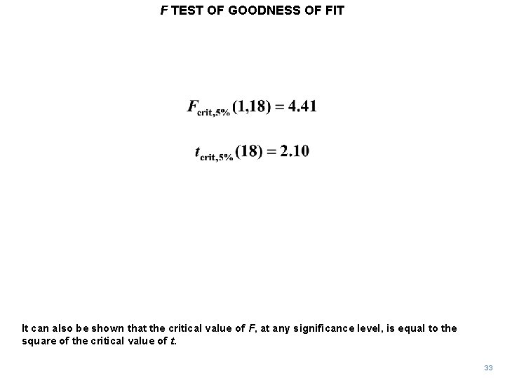 F TEST OF GOODNESS OF FIT It can also be shown that the critical