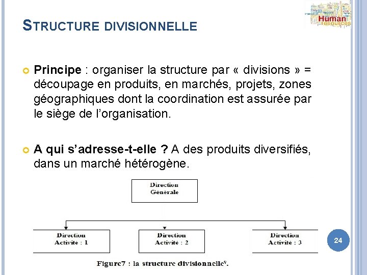 STRUCTURE DIVISIONNELLE Principe : organiser la structure par « divisions » = découpage en