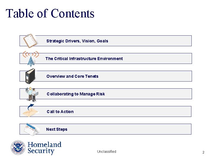 Table of Contents Strategic Drivers, Vision, Goals The Critical Infrastructure Environment Overview and Core Table of Contents Strategic Drivers, Vision, Goals The Critical Infrastructure Environment Overview and Core