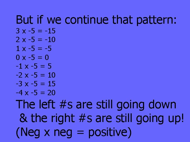 But if we continue that pattern: 3 x -5 = -15 2 x -5