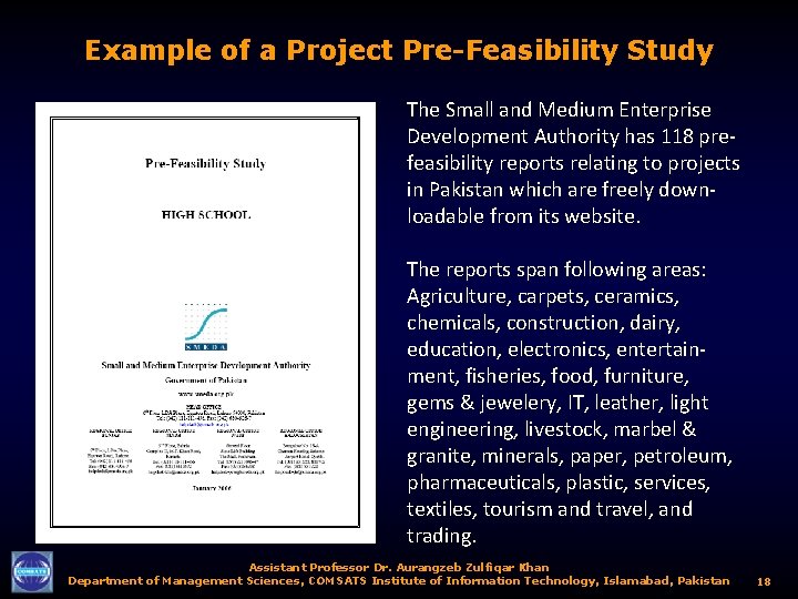 Example of a Project Pre-Feasibility Study The Small and Medium Enterprise Development Authority has