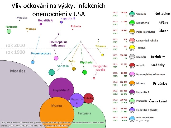 Vliv očkování na výskyt infekčních onemocnění v USA Neštovice Záškrt Obrna Spalničky Zarděnky Příušnice Vliv očkování na výskyt infekčních onemocnění v USA Neštovice Záškrt Obrna Spalničky Zarděnky Příušnice