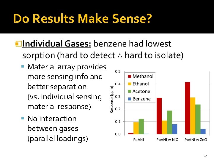 Do Results Make Sense? � Material array provides more sensing info and better separation