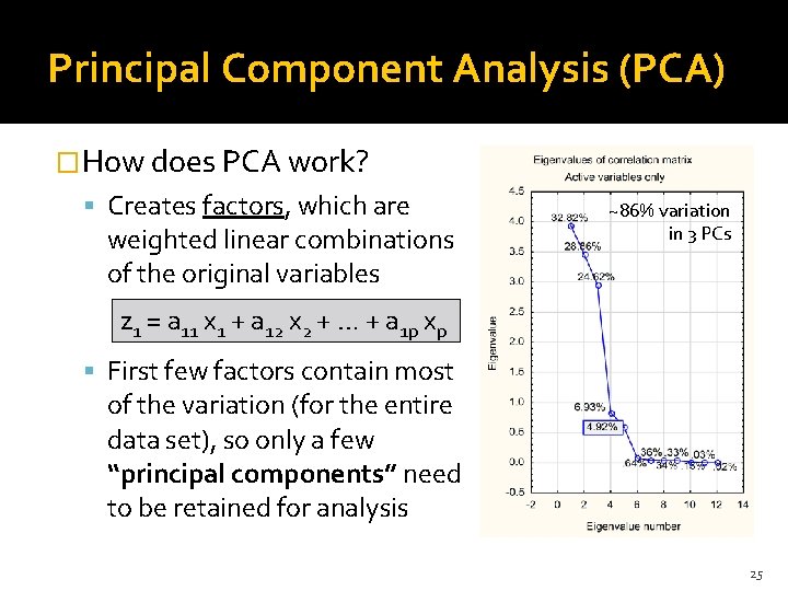 Principal Component Analysis (PCA) �How does PCA work? Creates factors, which are weighted linear