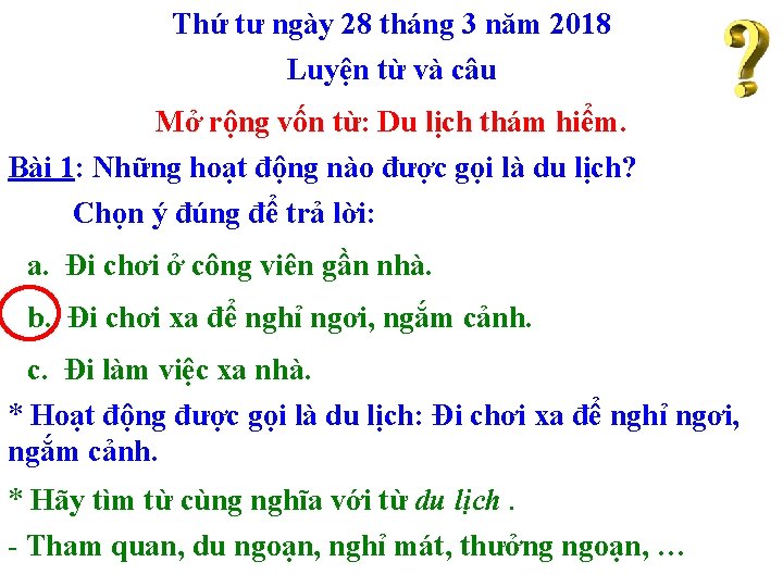 Thứ tư ngày 28 tháng 3 năm 2018 Luyện từ và câu Mở rộng