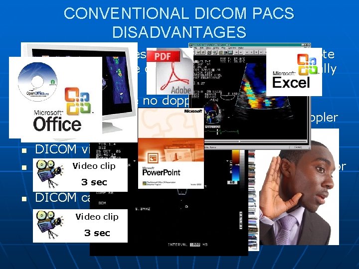 CONVENTIONAL DICOM PACS DISADVANTAGES n n n DICOM image Video clip files are very