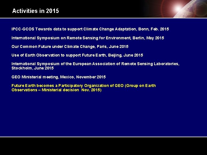 Activities in 2015 IPCC-GCOS Towards data to support Climate Change Adaptation, Bonn, Feb. 2015 Activities in 2015 IPCC-GCOS Towards data to support Climate Change Adaptation, Bonn, Feb. 2015