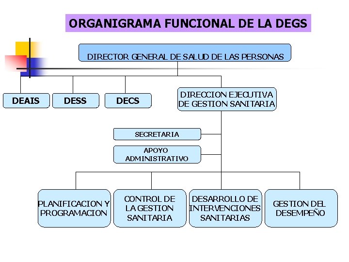 ORGANIGRAMA FUNCIONAL DE LA DEGS DIRECTOR GENERAL DE SALUD DE LAS PERSONAS DEAIS DESS