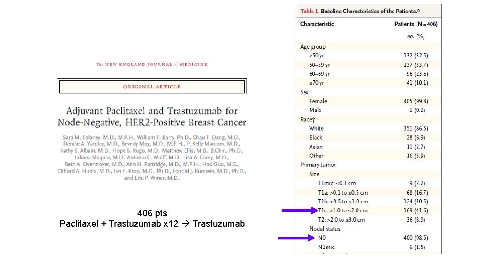 406 pts Paclitaxel + Trastuzumab x 12 Trastuzumab 