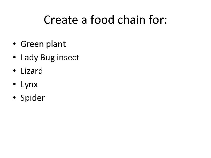 Create a food chain for: • • • Green plant Lady Bug insect Lizard
