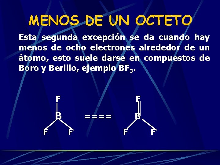 MENOS DE UN OCTETO Esta segunda excepción se da cuando hay menos de ocho