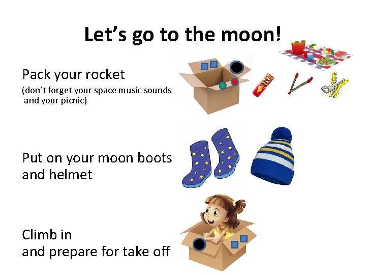 Let’s go to the moon! Pack your rocket (don’t forget your space music sounds