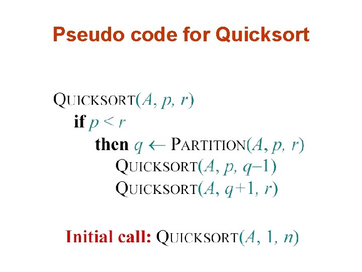 Pseudo code for Quicksort 