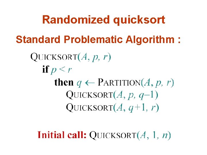 Randomized quicksort Standard Problematic Algorithm : 