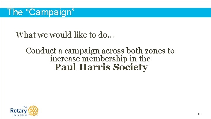 The “Campaign” What we would like to do… Conduct a campaign across both zones