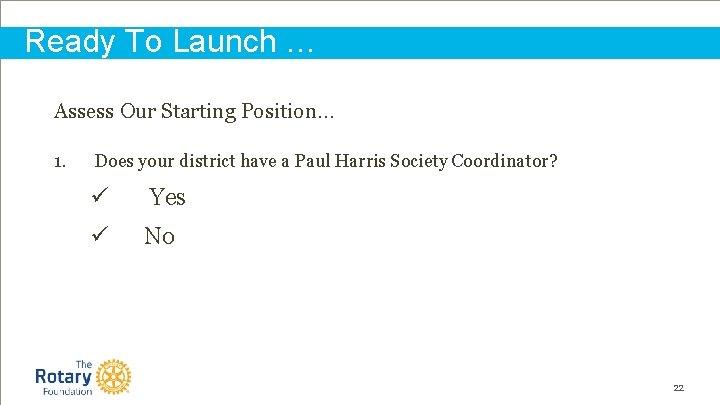 Ready To Launch … Assess Our Starting Position… 1. Does your district have a