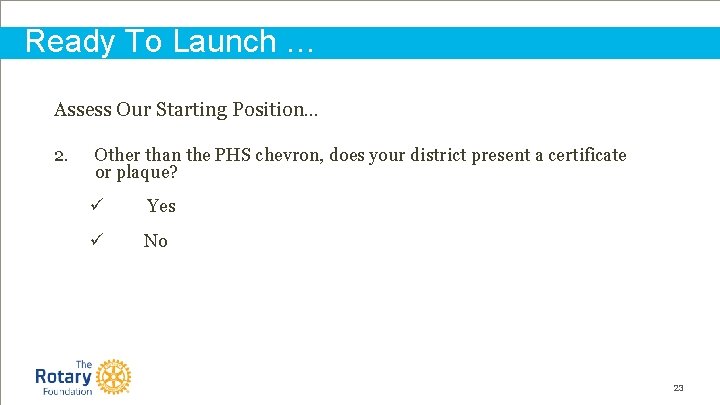 Ready To Launch … Assess Our Starting Position… 2. Other than the PHS chevron,