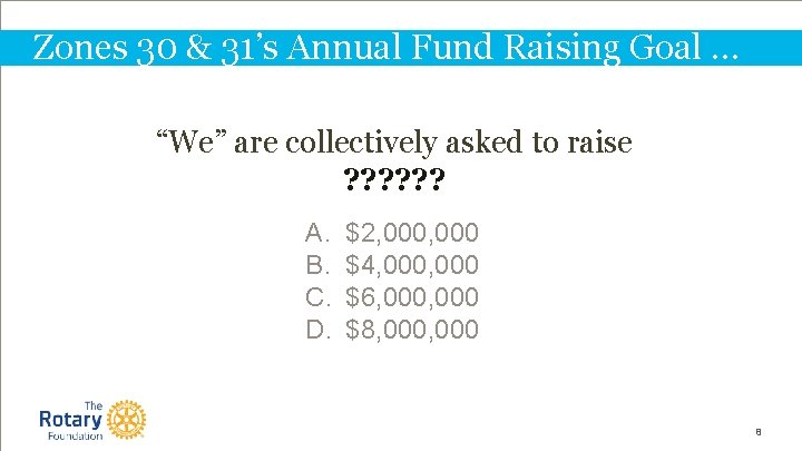 Zones 30 & 31’s Annual Fund Raising Goal … “We” are collectively asked to