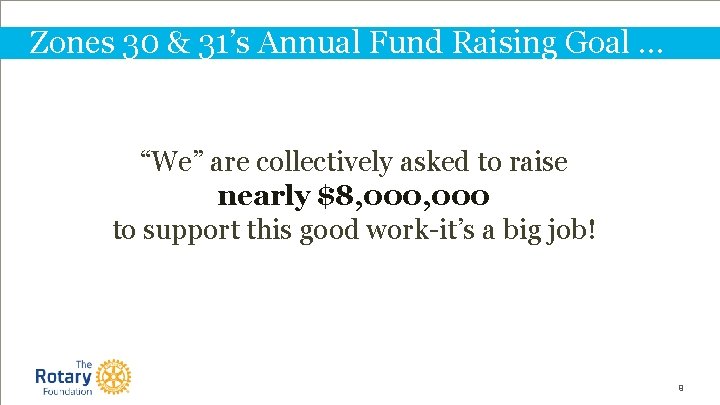 Zones 30 & 31’s Annual Fund Raising Goal … “We” are collectively asked to