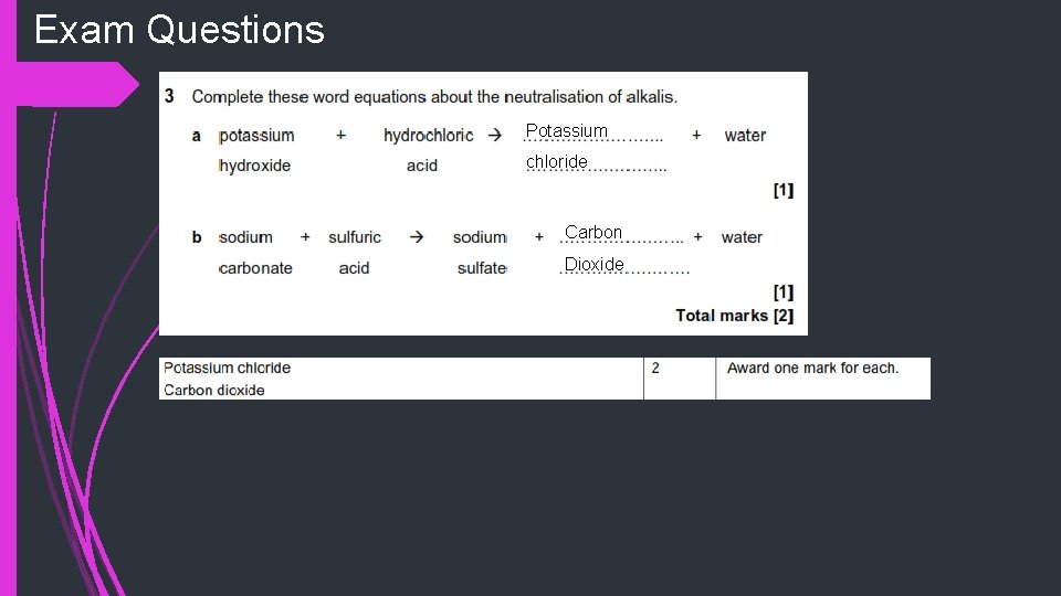 Exam Questions Potassium chloride Carbon Dioxide 