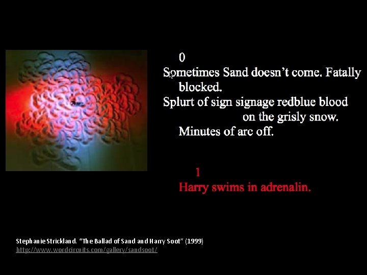 Stephanie Strickland. “The Ballad of Sand Harry Soot” (1999) http: //www. wordcircuits. com/gallery/sandsoot/ 