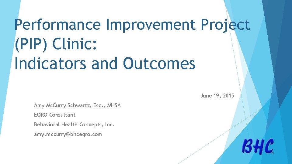 Performance Improvement Project (PIP) Clinic: Indicators and Outcomes June 19, 2015 Amy Mc. Curry