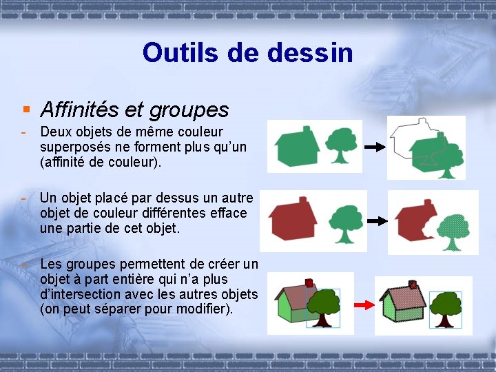 Outils de dessin § Affinités et groupes - Deux objets de même couleur superposés