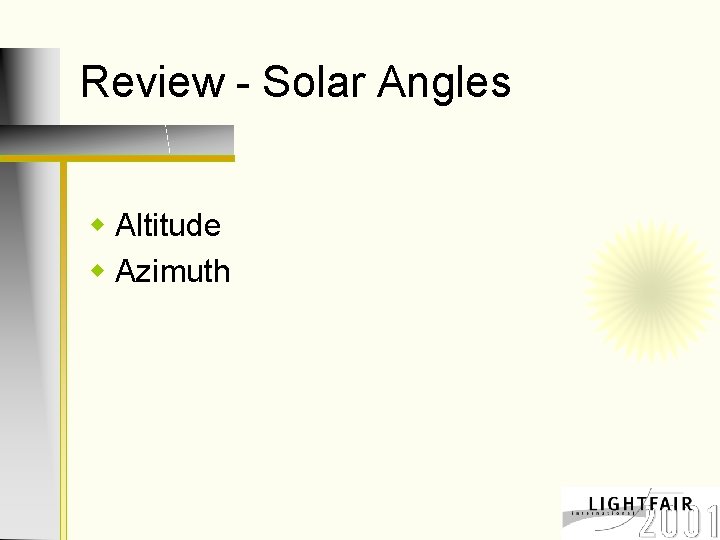 Review - Solar Angles w Altitude w Azimuth 