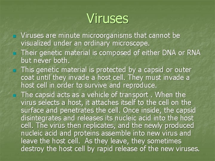 Viruses n n Viruses are minute microorganisms that cannot be visualized under an ordinary