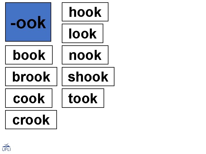 -ook book hook look nook brook shook crook took 