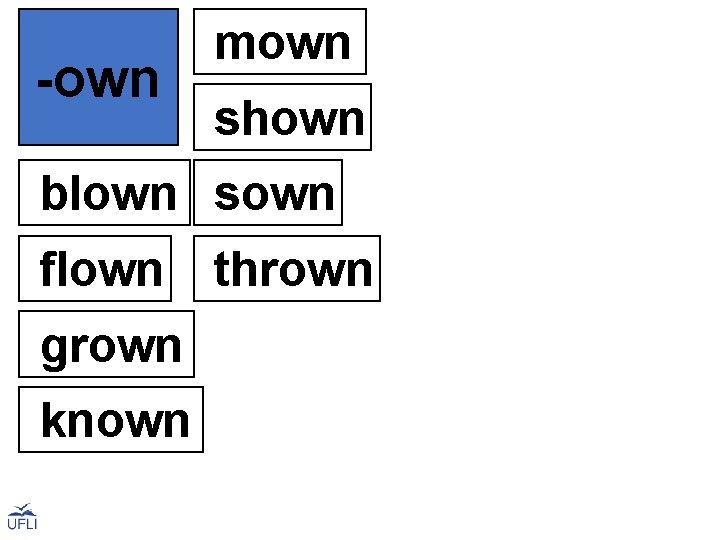 -own mown shown blown sown flown thrown grown known 