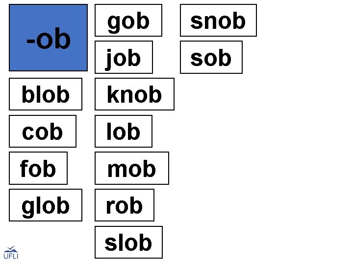 -ob gob snob job sob blob knob cob lob fob mob glob rob slob
