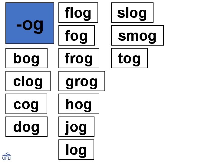 -og bog flog slog fog smog frog tog clog grog cog hog dog jog