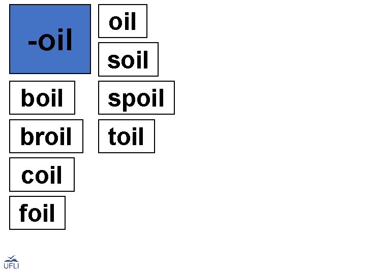 -oil boil soil spoil broil toil coil foil 