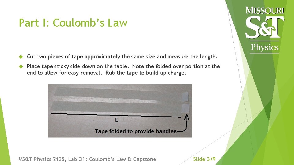 Part I: Coulomb’s Law Physics Cut two pieces of tape approximately the same size