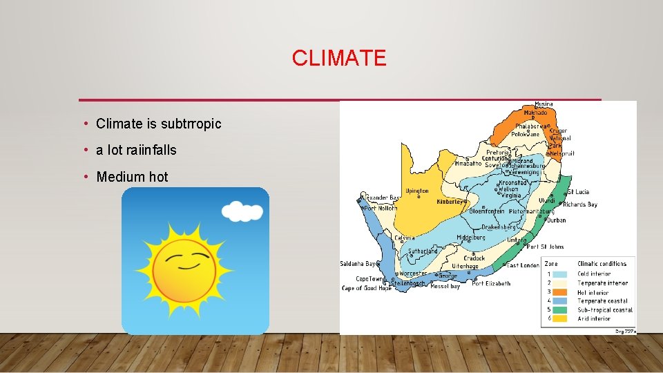 CLIMATE • Climate is subtrropic • a lot raiinfalls • Medium hot 