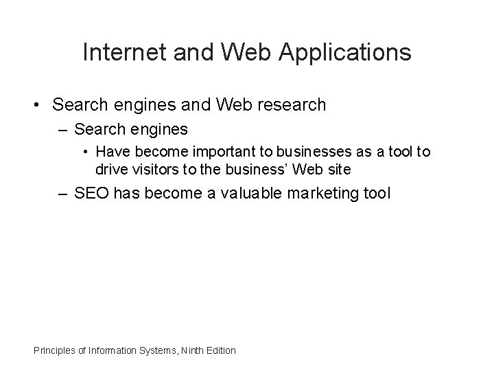 Internet and Web Applications • Search engines and Web research – Search engines •