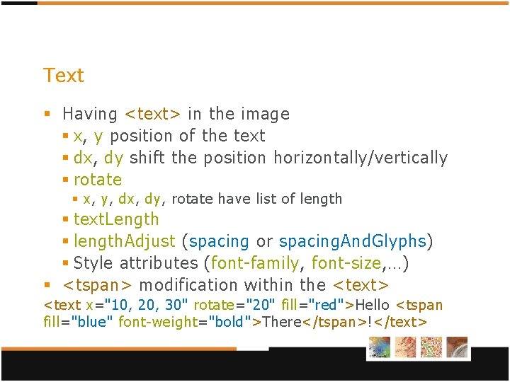 Text § Having <text> in the image § x, y position of the text