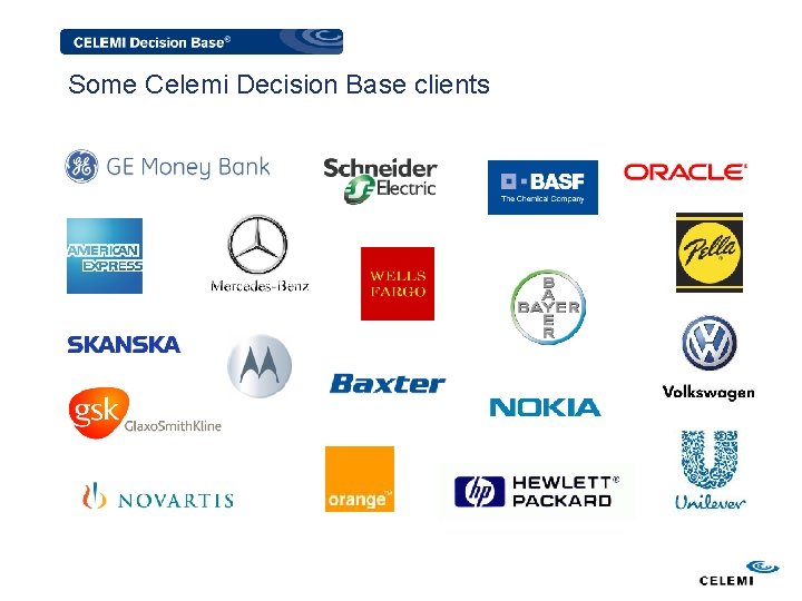 Some Celemi Decision Base clients 