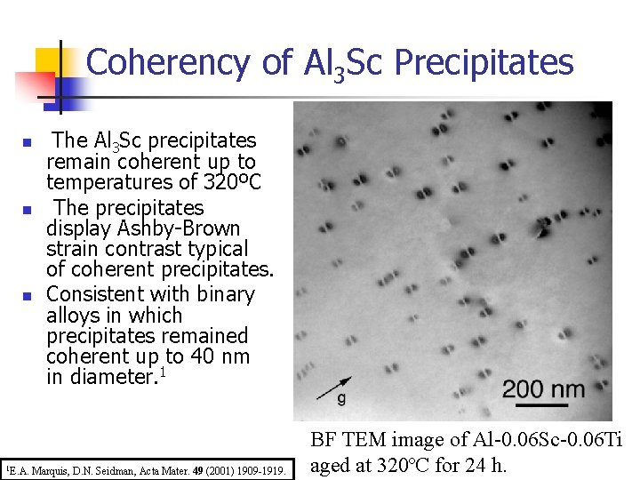 Coherency of Al 3 Sc Precipitates n n n 1 E. A. The Al