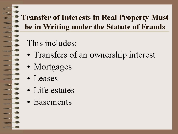 Transfer of Interests in Real Property Must be in Writing under the Statute of