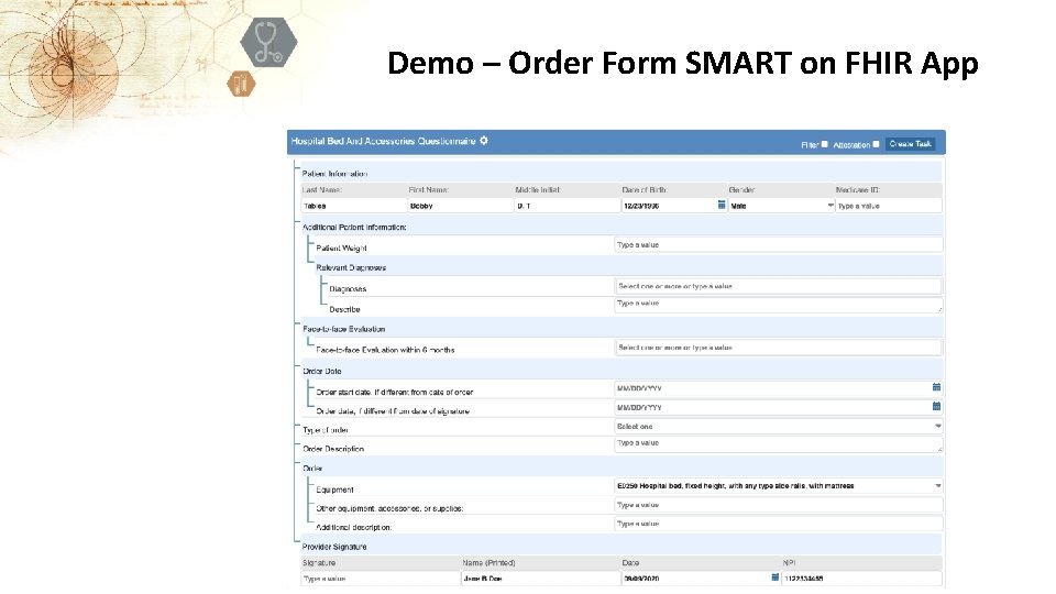 Demo – Order Form SMART on FHIR App 