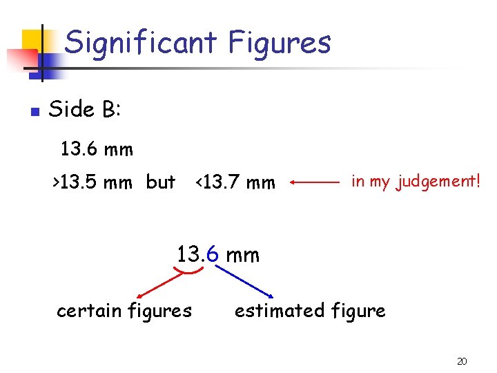 Significant Figures Side B: 13. 6 mm >13. 5 mm but <13. 7 mm