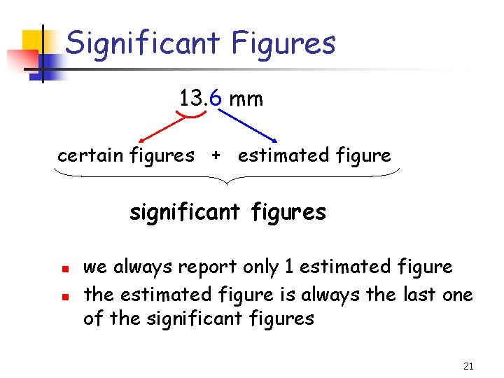 Significant Figures 13. 6 mm certain figures + estimated figure significant figures we always