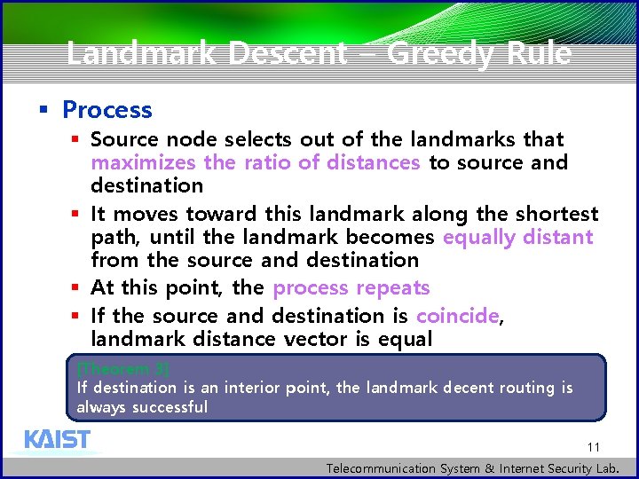 Landmark Descent – Greedy Rule § Process § Source node selects out of the