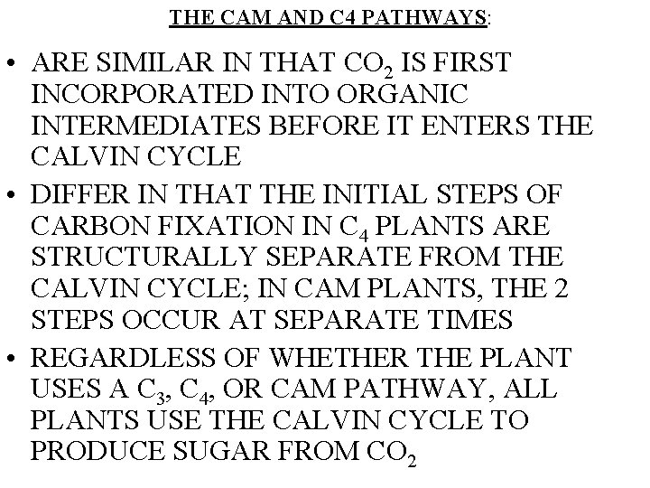 THE CAM AND C 4 PATHWAYS: • ARE SIMILAR IN THAT CO 2 IS